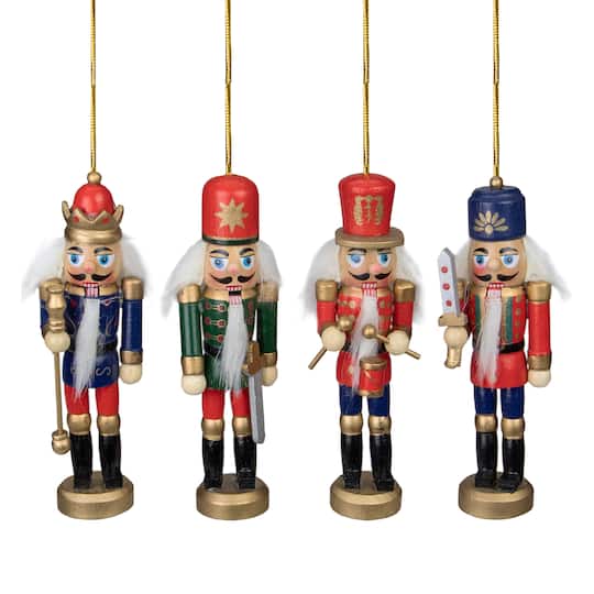 5 in. Red Blue & Green Decorative Wooden Christmas Nutcracker Ornaments - Pack of 4